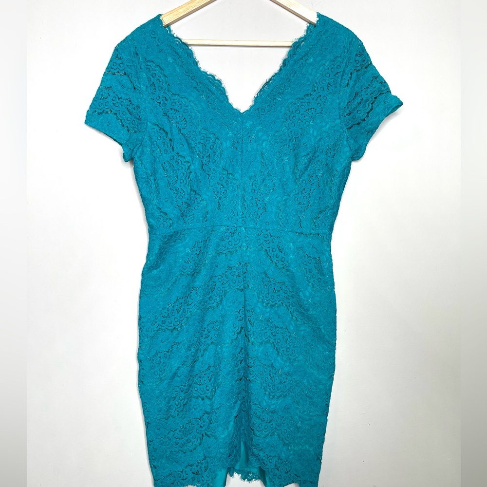 Ann Taylor Loft Womens Teal Green Floral Lace Overlay Lined Dress Size‎ 6
